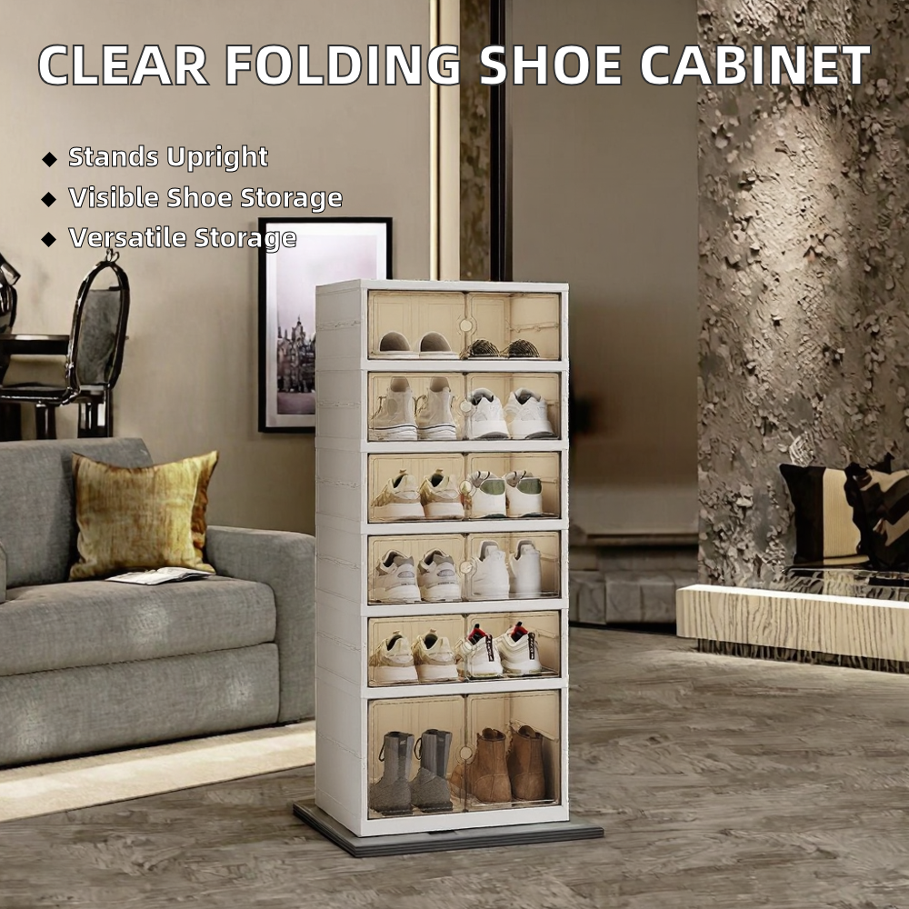 Magnetic Door Shoe Rack - Transparent Foldable 5-Layer Space-Saving Cabinet, 173.5 cm