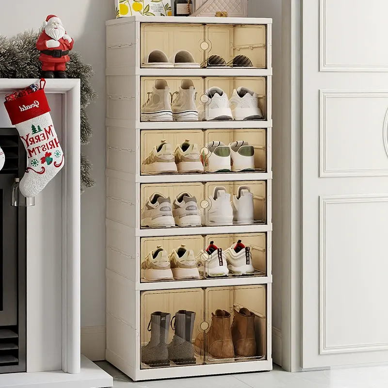 Magnetic Door Shoe Rack - Transparent Foldable 5-Layer Space-Saving Cabinet, 173.5 cm