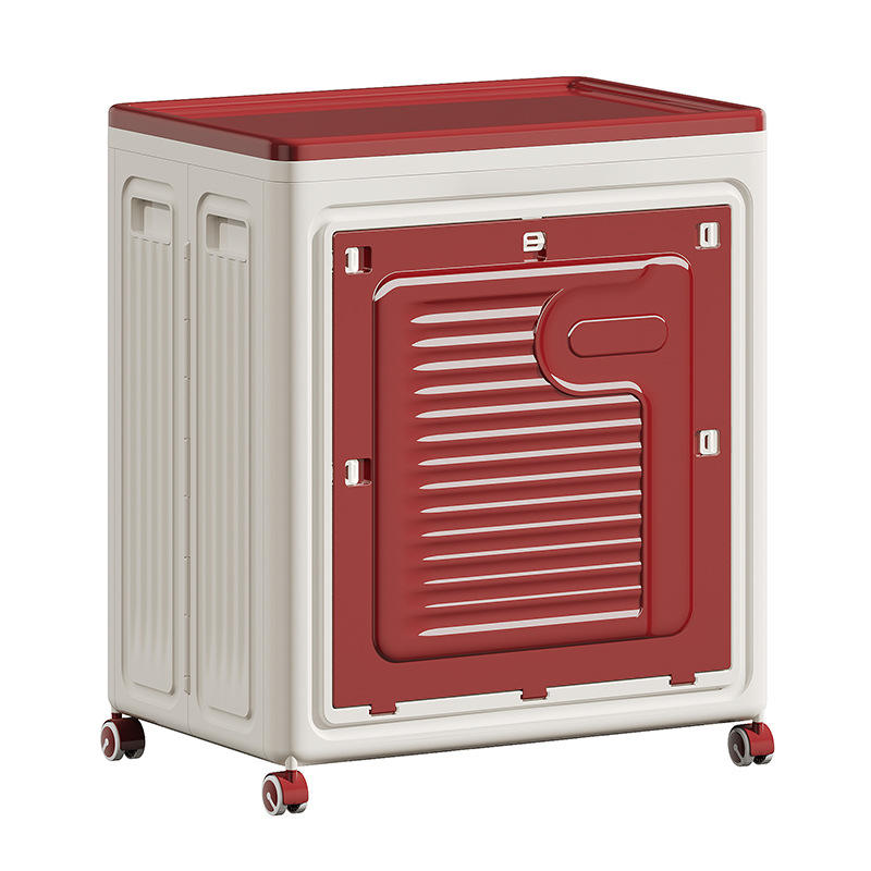 Foldable Plastic Storage Cabinet with Wheels and Double Doors, 58 x 40 x 68 cm