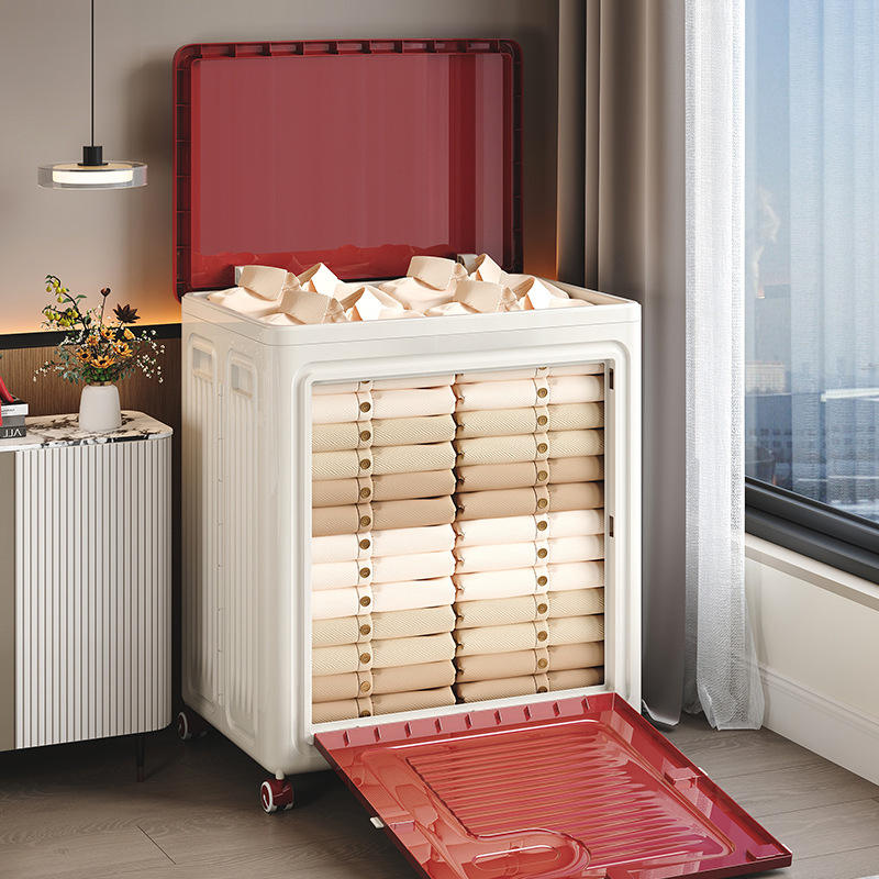 Foldable Plastic Storage Cabinet with Wheels and Double Doors, 58 x 40 x 68 cm
