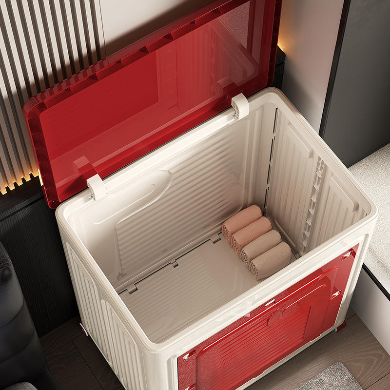 Foldable Plastic Storage Cabinet with Wheels and Double Doors, 58 x 40 x 68 cm