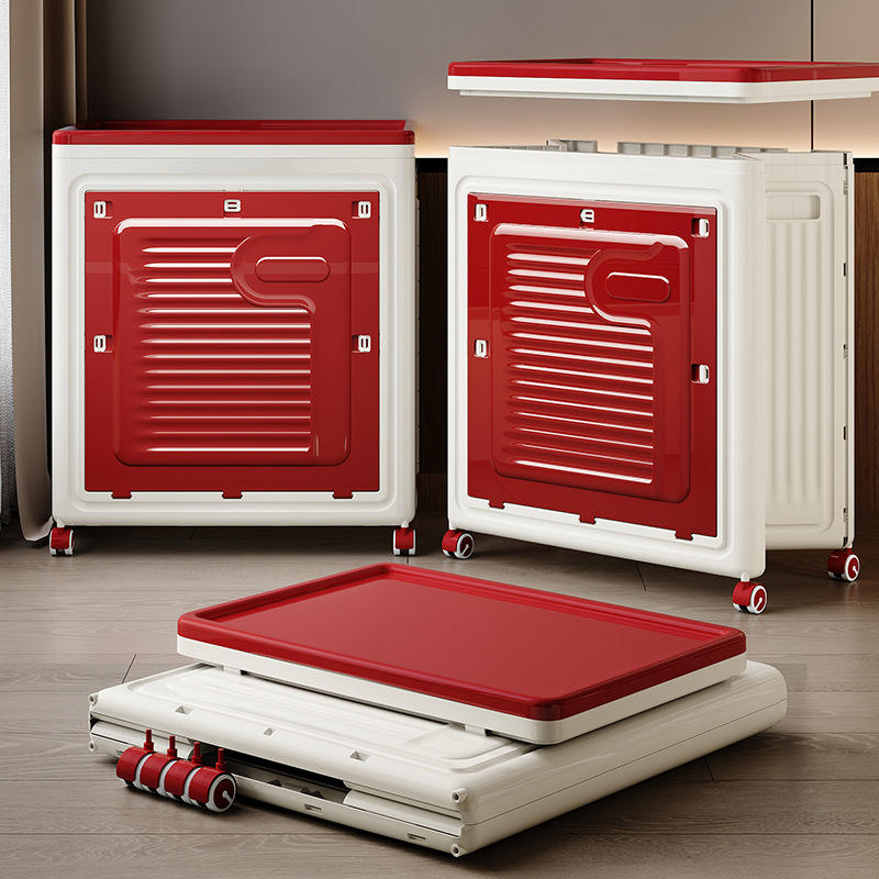 Foldable Plastic Storage Cabinet with Wheels and Double Doors, 58 x 40 x 68 cm