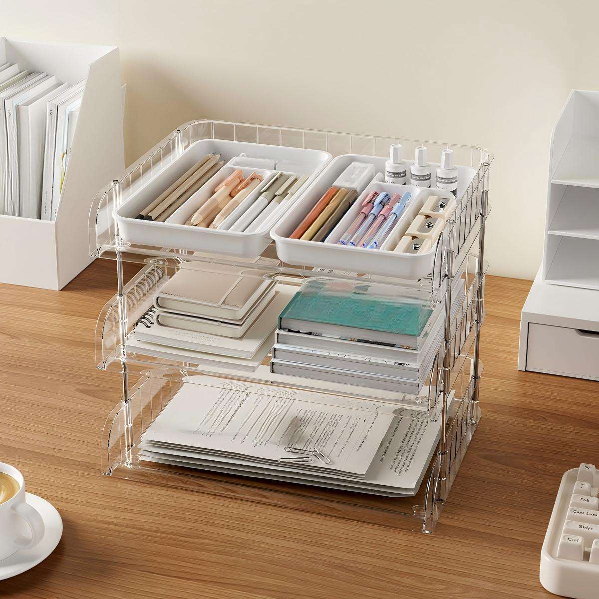 Multi-Layer A4 Desktop File Rack - Foldable Office and Student Desk Organizer