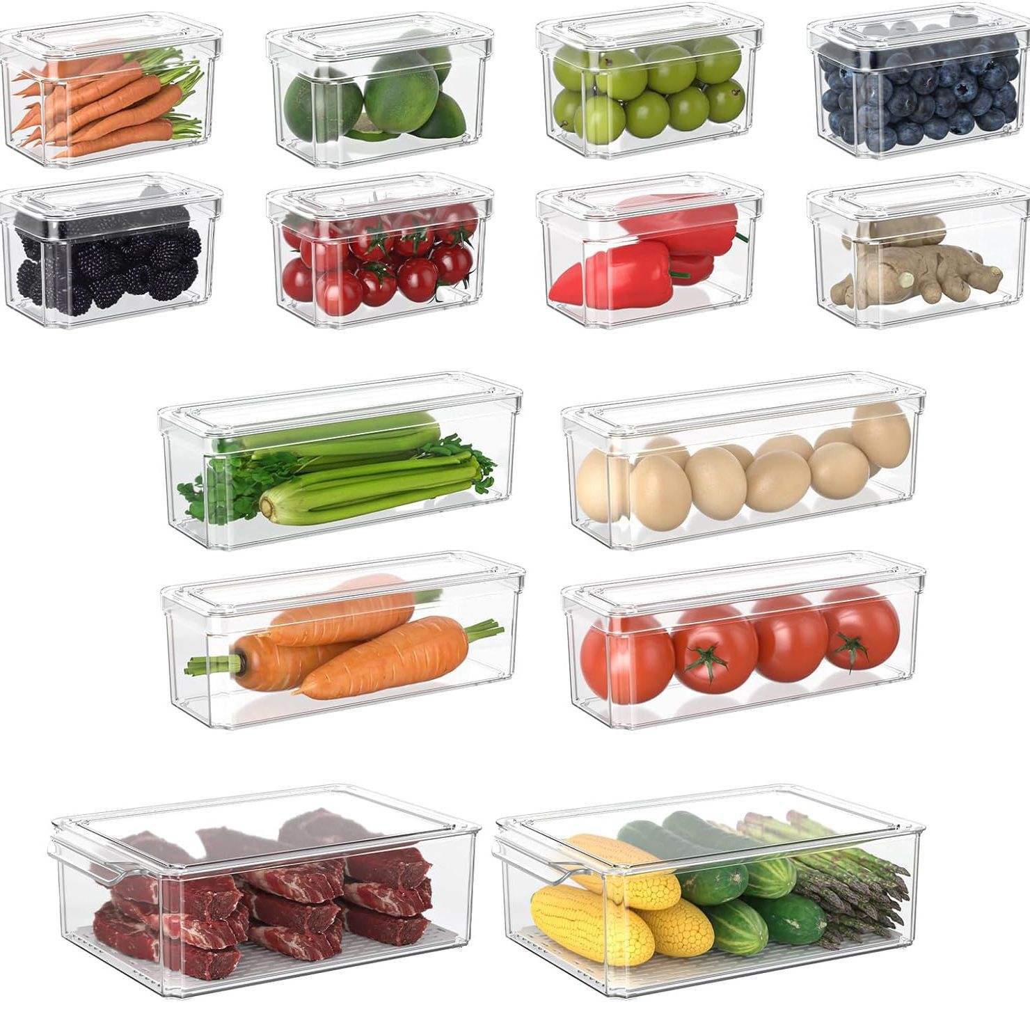 Stackable Foldable Food Storage Box with Lid - Transparent PE, 33 x 33 x 10 cm