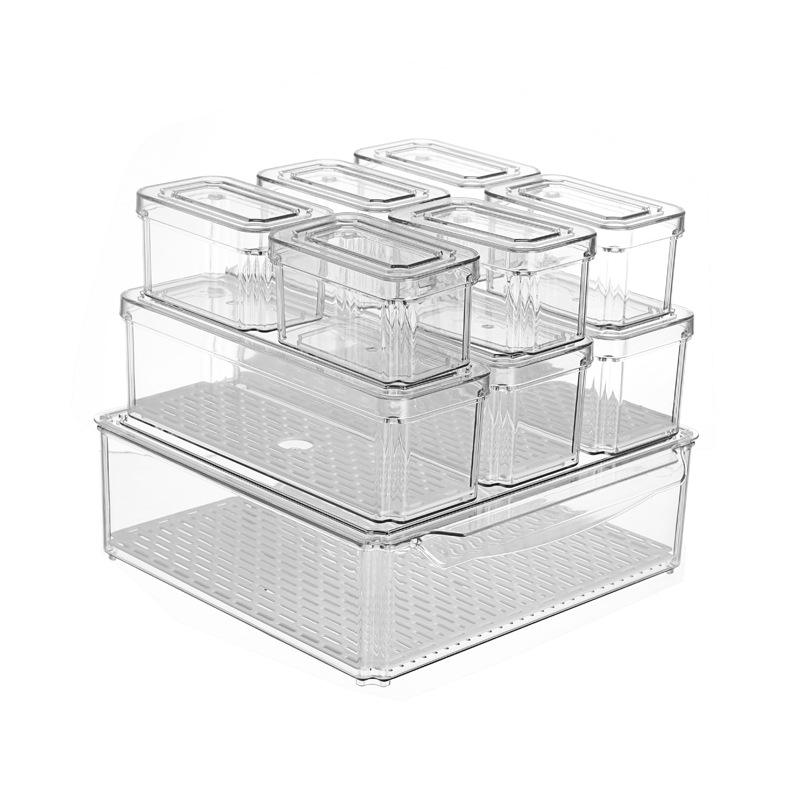 Stackable Foldable Food Storage Box with Lid - Transparent PE, 33 x 33 x 10 cm