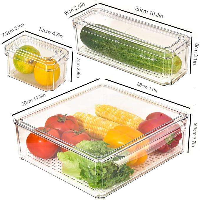Stackable Foldable Food Storage Box with Lid - Transparent PE, 33 x 33 x 10 cm