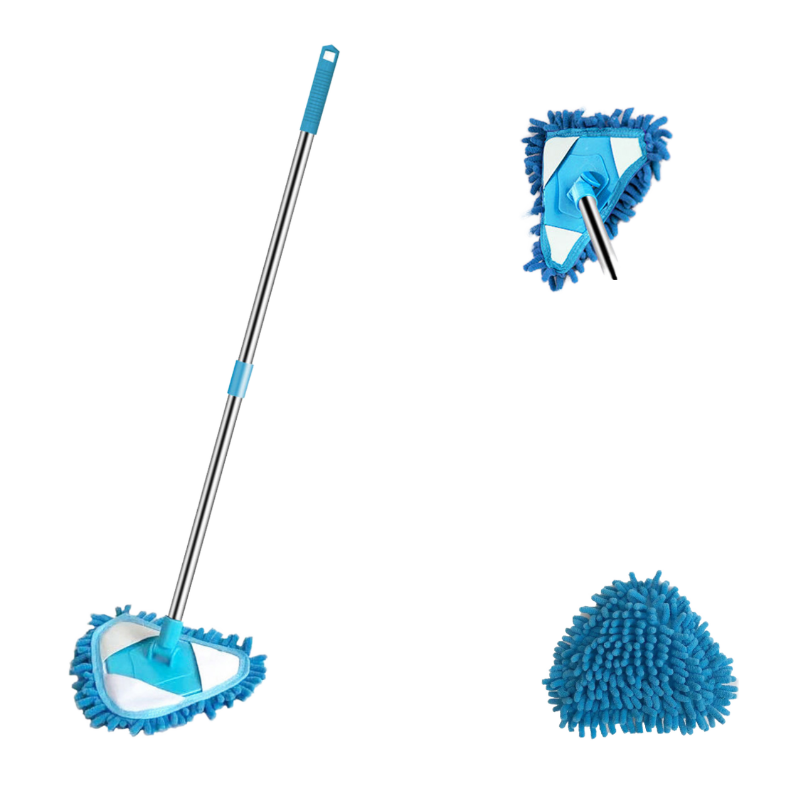 Microfiber Triangular Mop Head with Telescopic Steel Pole - Self-Wringing