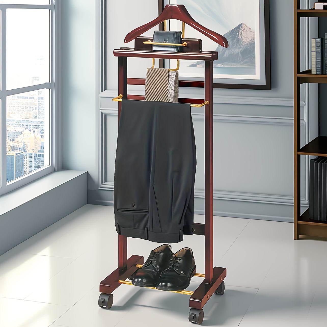 Hotel Wooden Coat Rack with Shoe Rack - Hallway and Changing Room Stand
