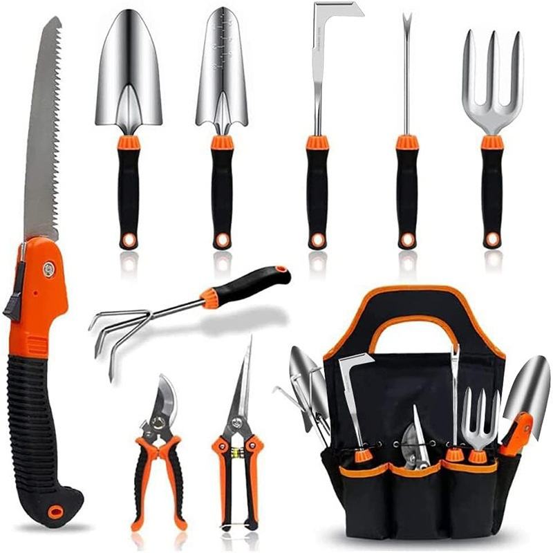 10-Piece Garden Tool Set with Oxford Bag - Stainless Steel Trowel, Spatula and Fork