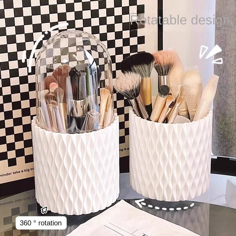 Rotating Makeup Brush Holder, 24 x 12 x 12 cm - Desktop Vanity and Pen Organizer