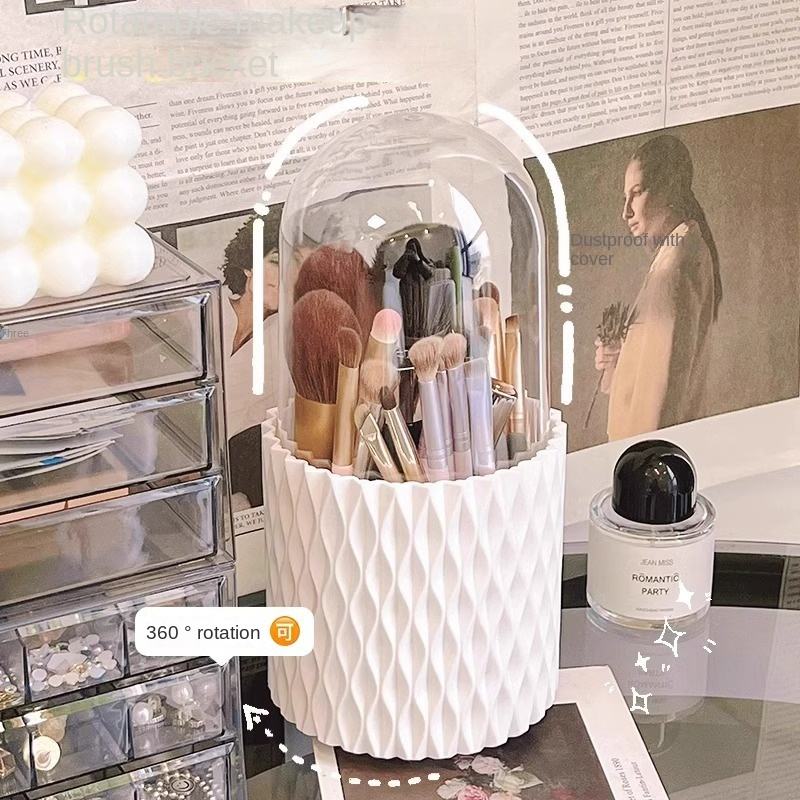 Rotating Makeup Brush Holder, 24 x 12 x 12 cm - Desktop Vanity and Pen Organizer
