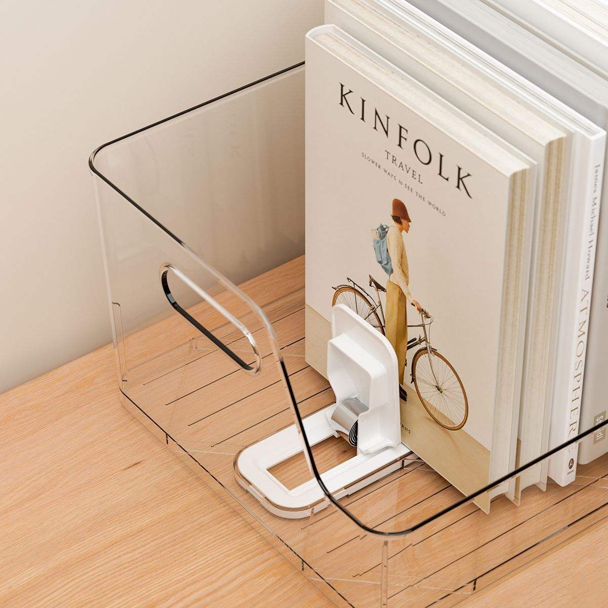 Transparent Rectangular Book and Document Box, 25 x 35 x 15 cm - 18 L Desk Storage