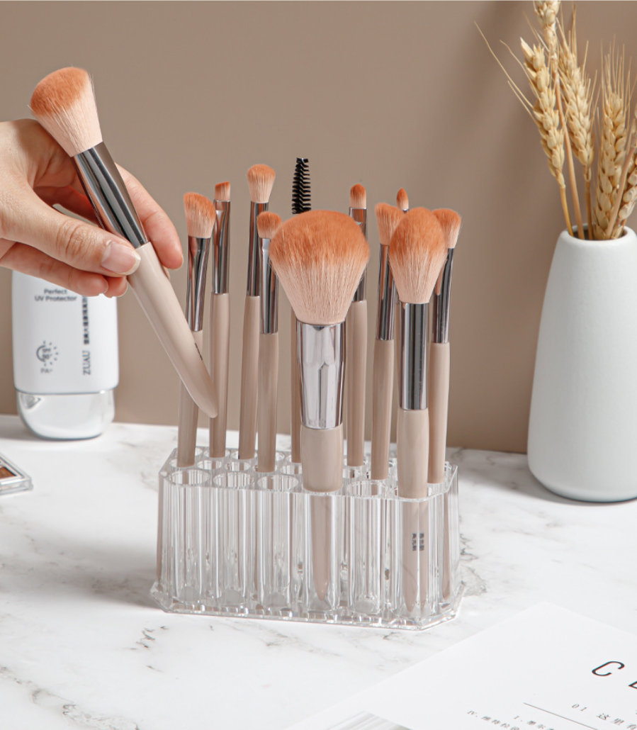 26-Hole Transparent Makeup Brush Holder - Eyebrow and Eyeliner Display Stand