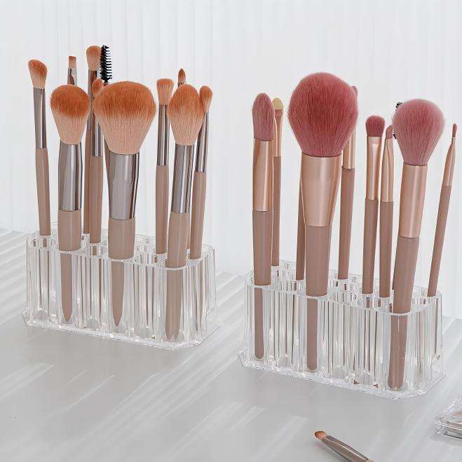 26-Hole Transparent Makeup Brush Holder - Eyebrow and Eyeliner Display Stand