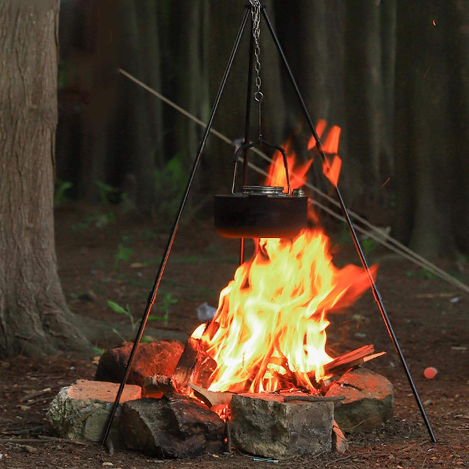 Stainless Steel Telescopic Cooking Tripod - Camping Bonfire Pot Hanger